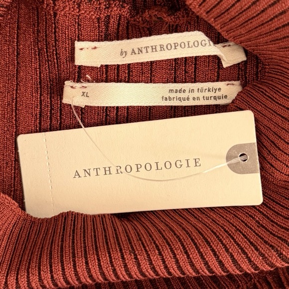 NWT Anthropologie Long Sleeve Corset Rust Orange Turtleneck Sweater - Picture 6 of 7